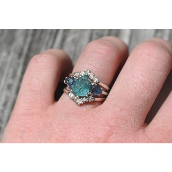 Aquamarine, Montana sapphire engagement ring set size 3 4 5 6 7 8 9 10 1… - Picture 1 of 4